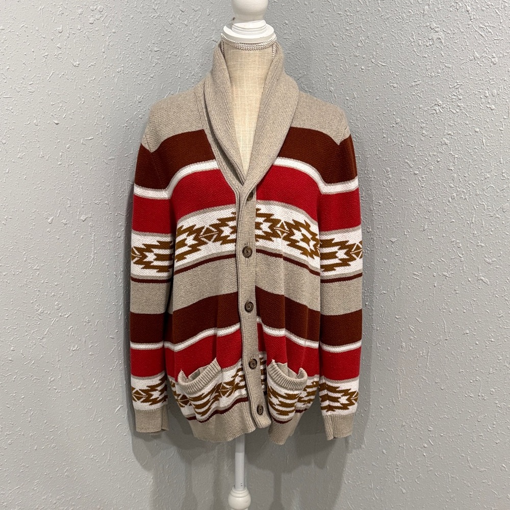 Sun + Stone Shawl Collar Cardigan Southwestern Aztec Sweater‎ Size XL